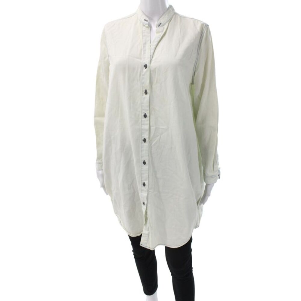 MiH Women Tunic Button-Up Long Sleeve Cotton White Solid Size S